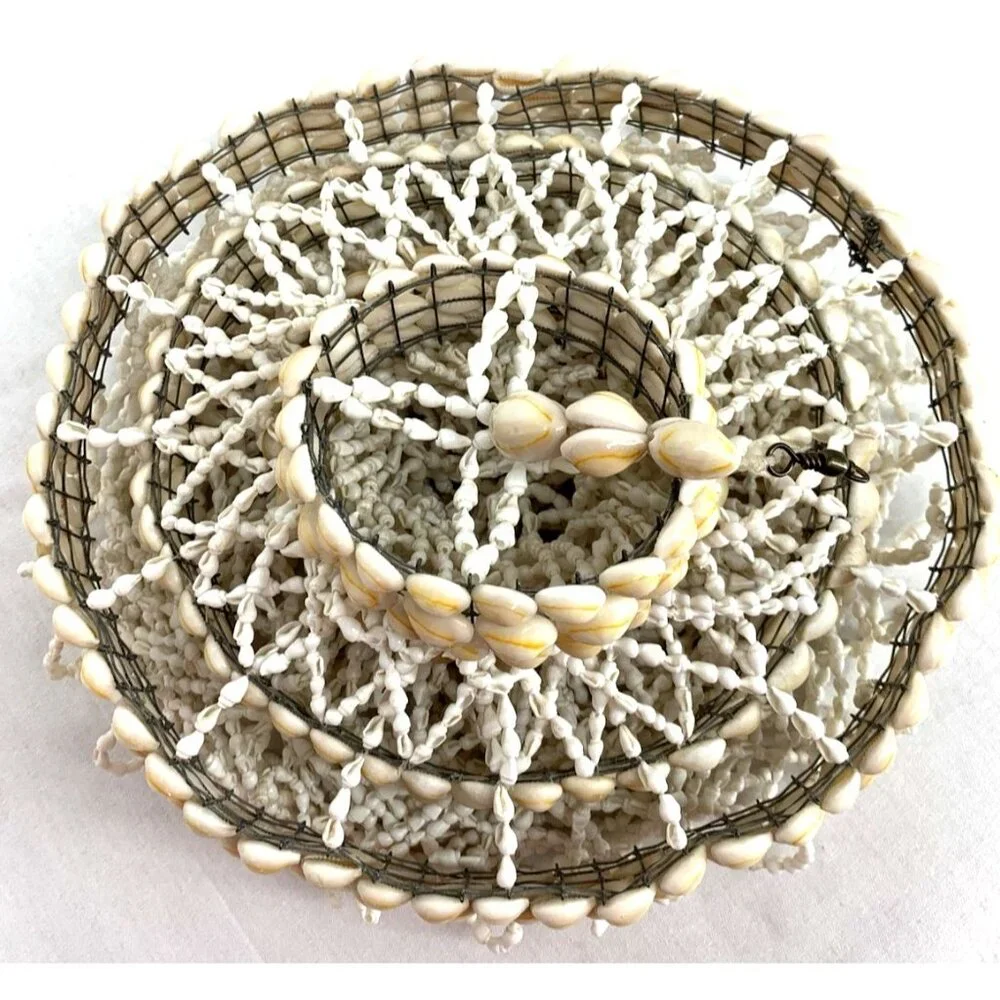 Cowrie Sea Shell Pendant Beach Boho Hanging Decor MCM 24" Tall Seashells - Picture 7 of 8